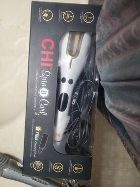 CHI Spin N Curl Ceramic Rotating Curler - White & Gold